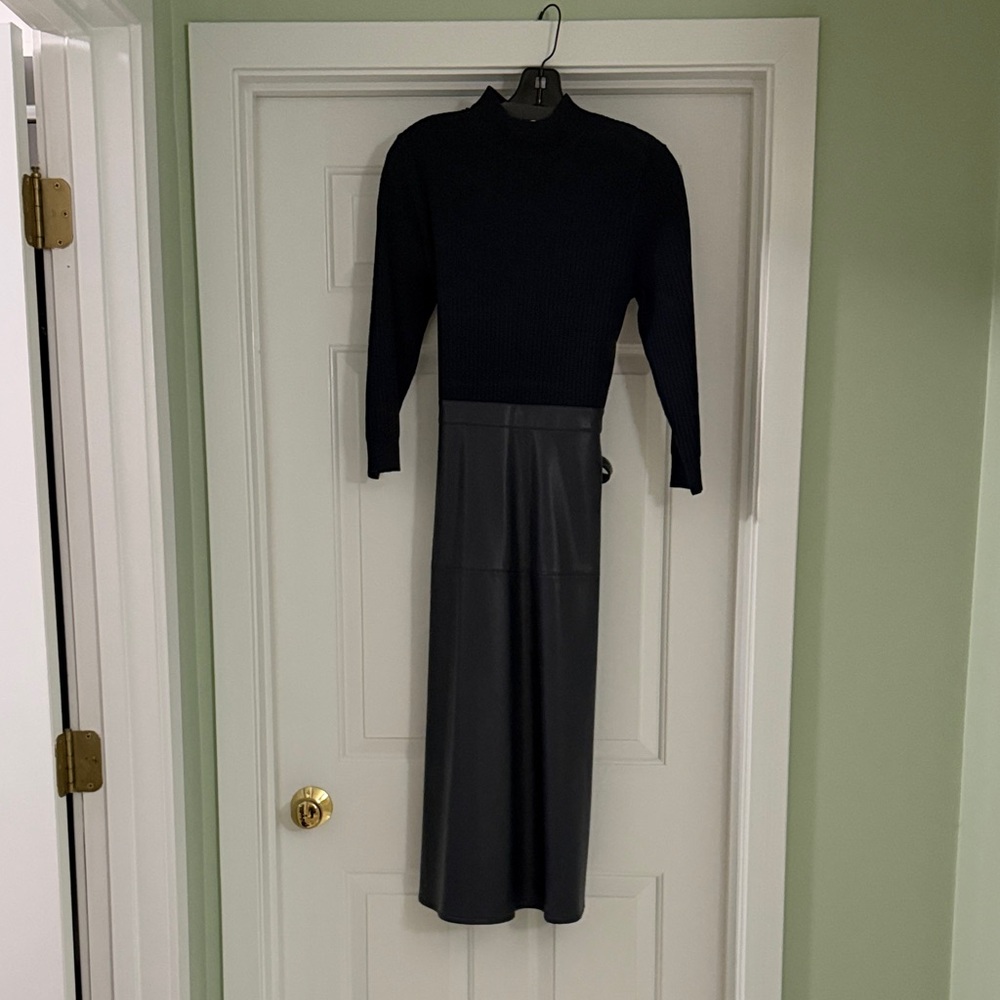 Shoshana Rib Top and Faux Leather Midi Dress